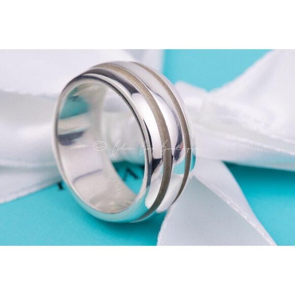 Tiffany & Co. Unisex Ring Atlas Groove Wide Sterling Silver Band Size 7.5 - Picture 8 of 10